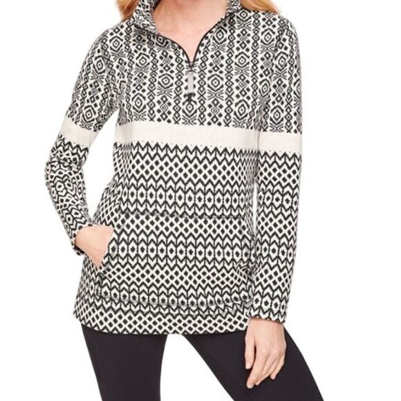 Talbots Size S Cotton Mockneck Stripe Fair Isle Half Zip Pullover Sweater - Picture 2 of 11